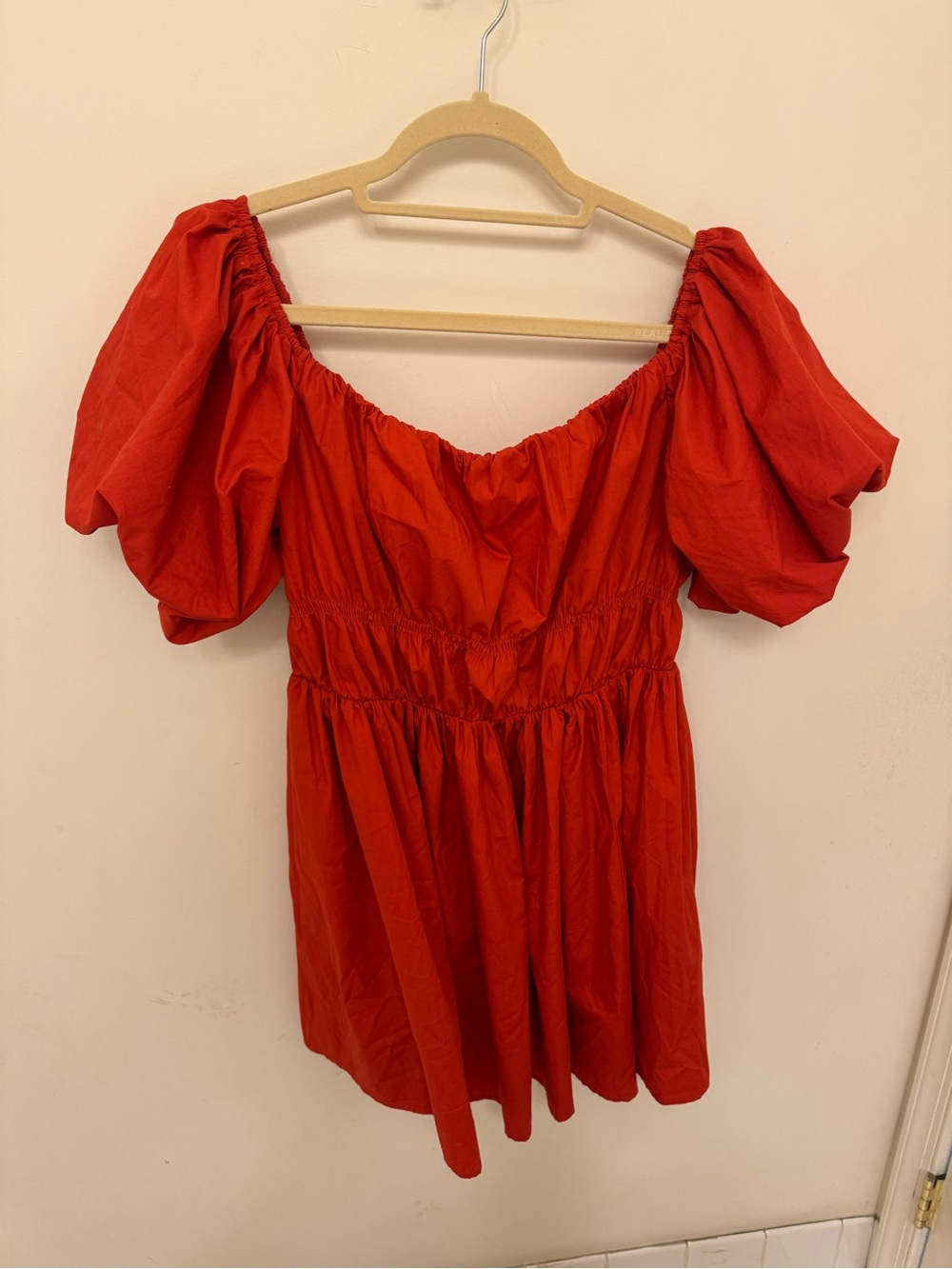 Abercrombie & Fitch Red Off-Shoulder Puff Sleeve Mini Dress